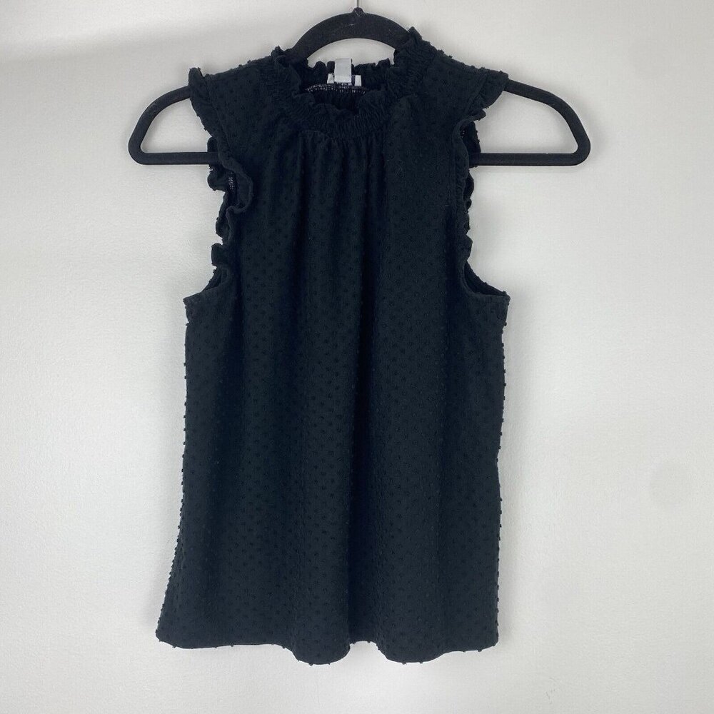 J. Crew Factory Women's Swiss Dot High Neck Top Size S Sleeveless Black